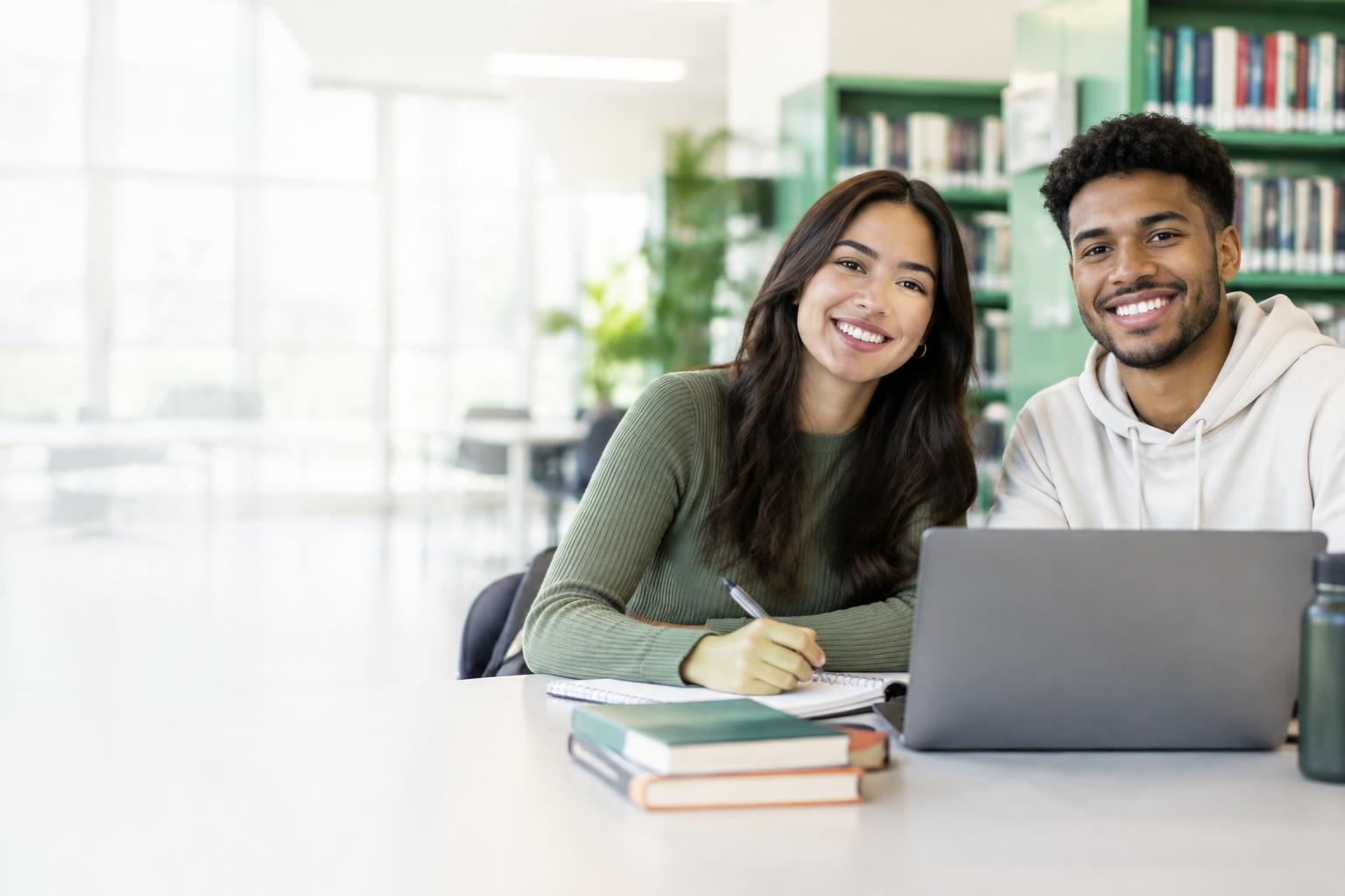 Estudantes em uma biblioteca universitária